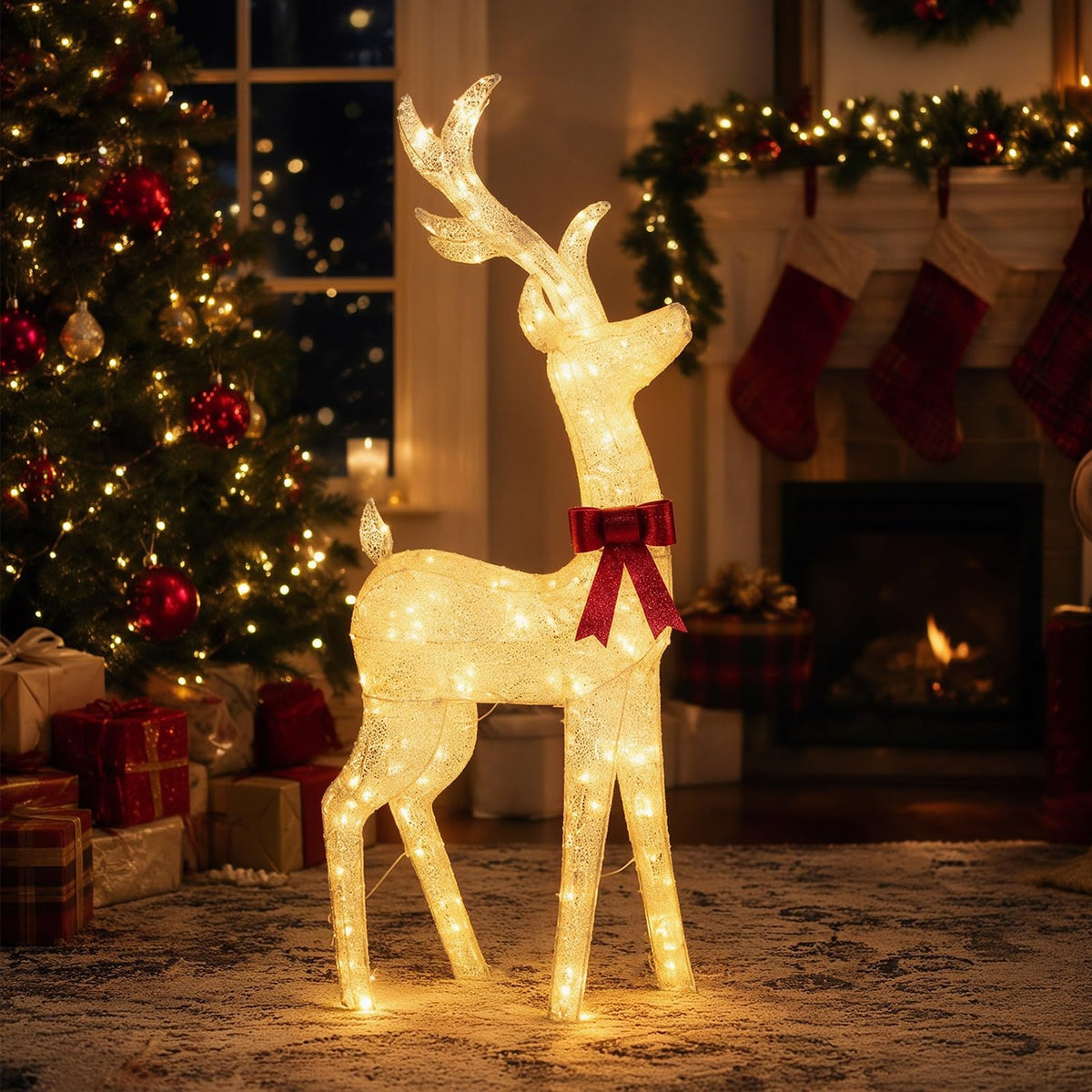 Lighted Golden Christmas Reindeer with 130 Warm Yellow LED Lights