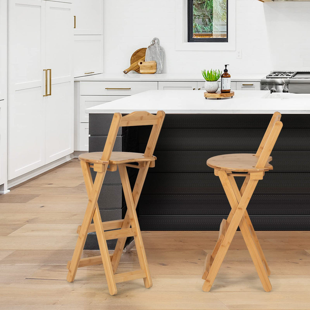 Giantex Folding Bamboo Bar Stools with Backrests