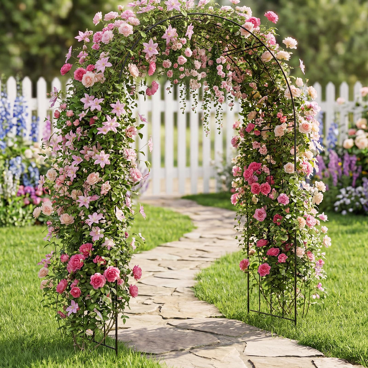Garden Metal Arch Trellis with Ground Stakes, Outdoor Arch Archway