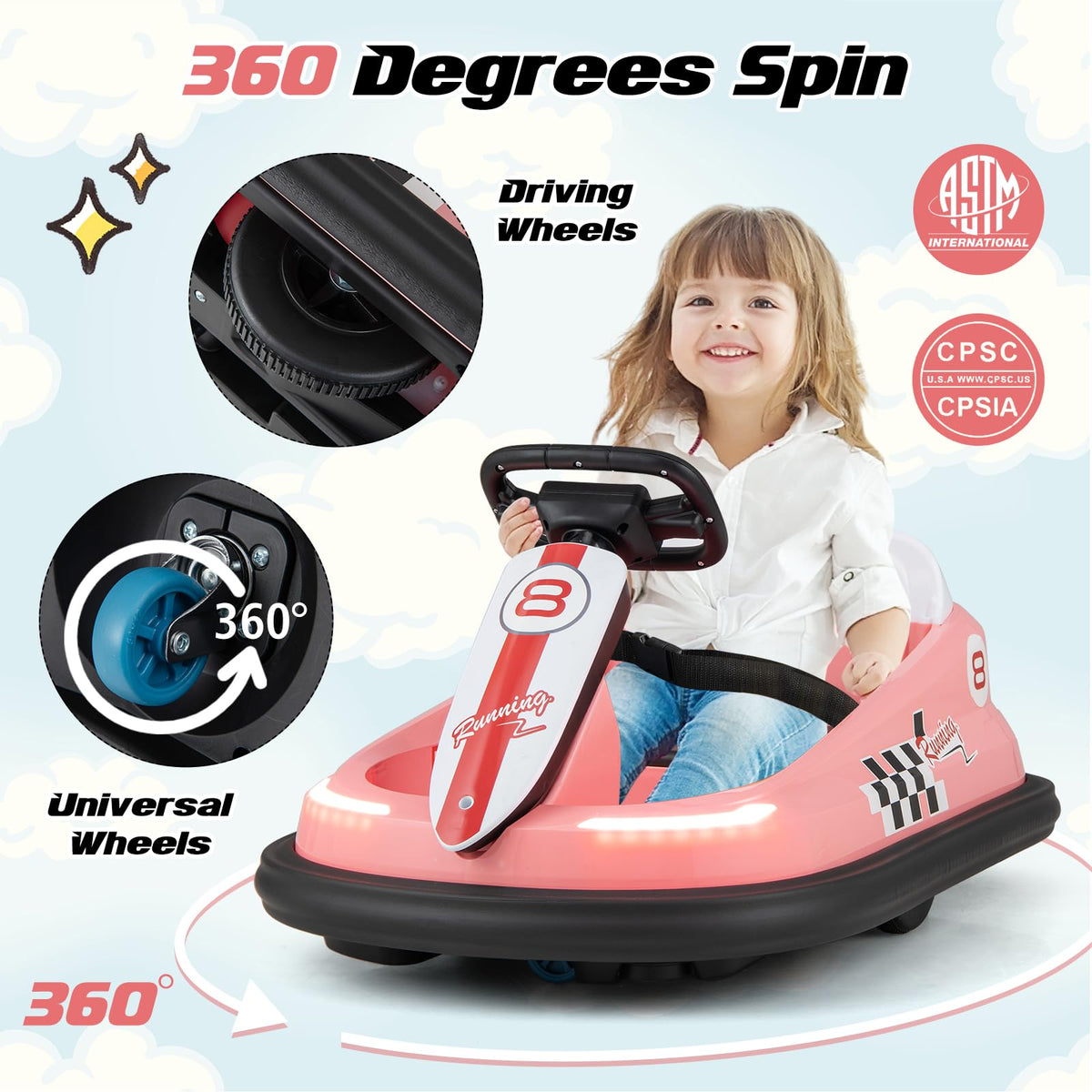 6V Electric kids Ride-on Bumper Car with 360° Spinning