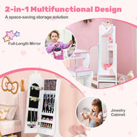 Kids Jewelry Cabinet with Full-Length Mirror and Foldable Drawer