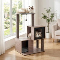 Modern Cat Tree with Sisal Scratching Posts and Removable Cushions