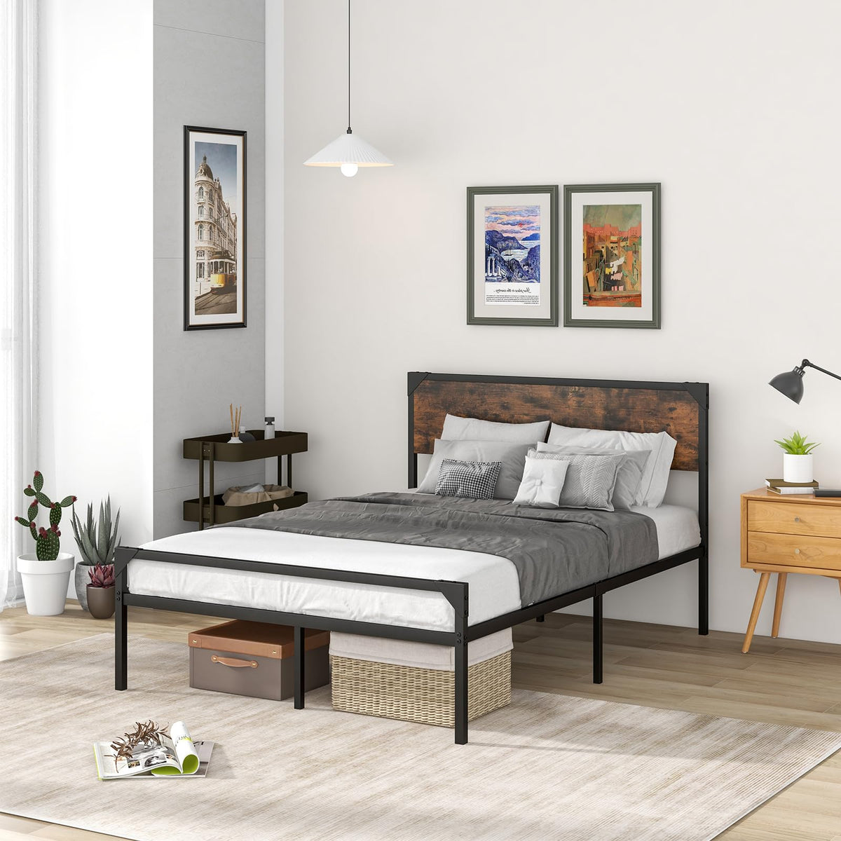 Giantex Industrial Full/Queen Size Bed Frame, Metal Platform Bed with 9 Support Legs