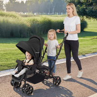 Sit and Stand Stroller, Foldable Double Stroller with Wristband