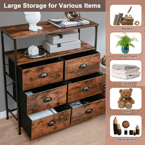 Giantex 6-Drawer Dresser, Storage Organizer with 6 Removable and Foldable Fabric Drawers, 2-Tier Display Shelf