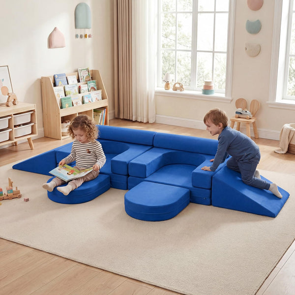 10 PCS Modular Kids Play Couch Toddler Climb & Crawl Foam Playset w/Suede Fabric