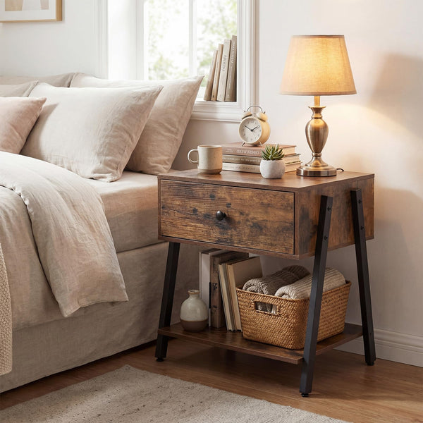 Giantex Industrial Nightstand with Drawer, Bedside Table