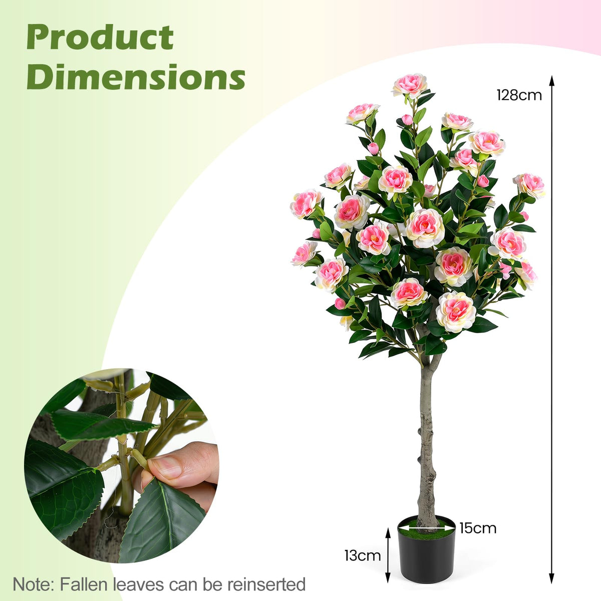 Giantex 128cm Artificial Camellia Tree, Faux Flower Greenery Plant