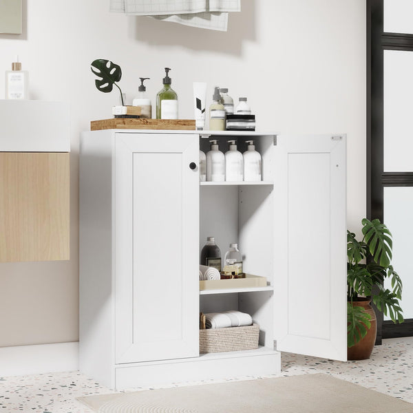 Bathroom Floor Storage Cabinet with Doors and Adjustable Shelves