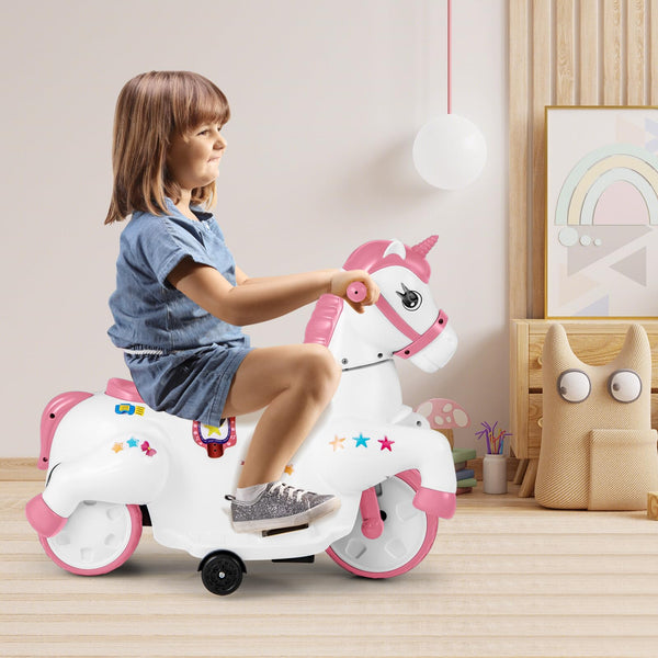12V Unicorn Ride on Toy, Kids Ride on Car Pony with Training Wheels