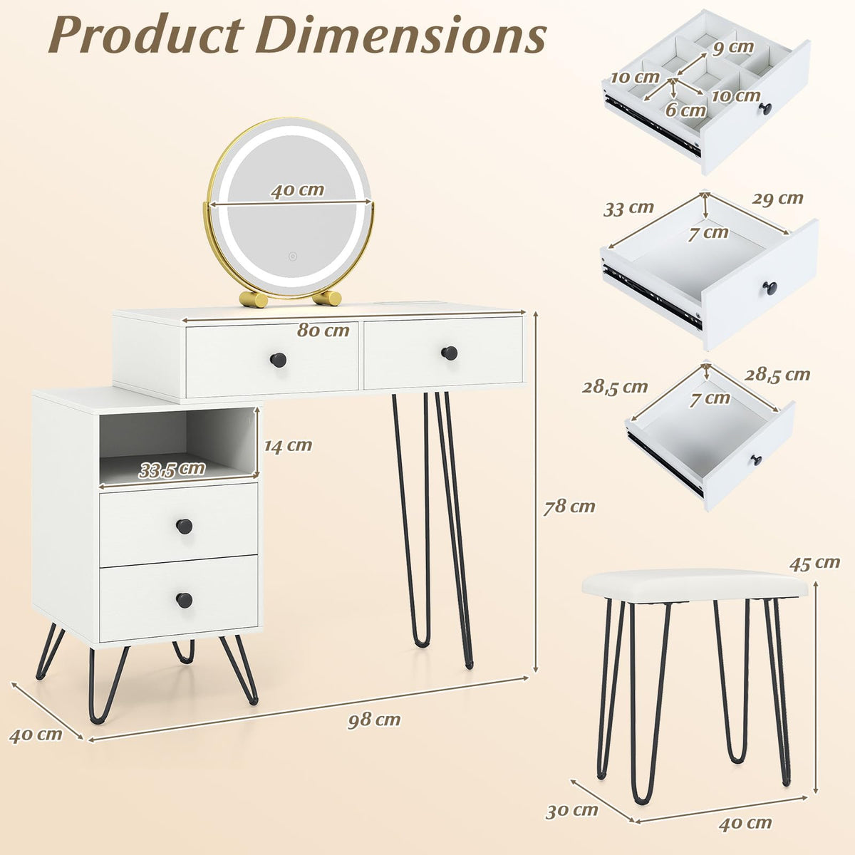 Makeup Vanity Desk with Charging Station and Rotatable Mirror