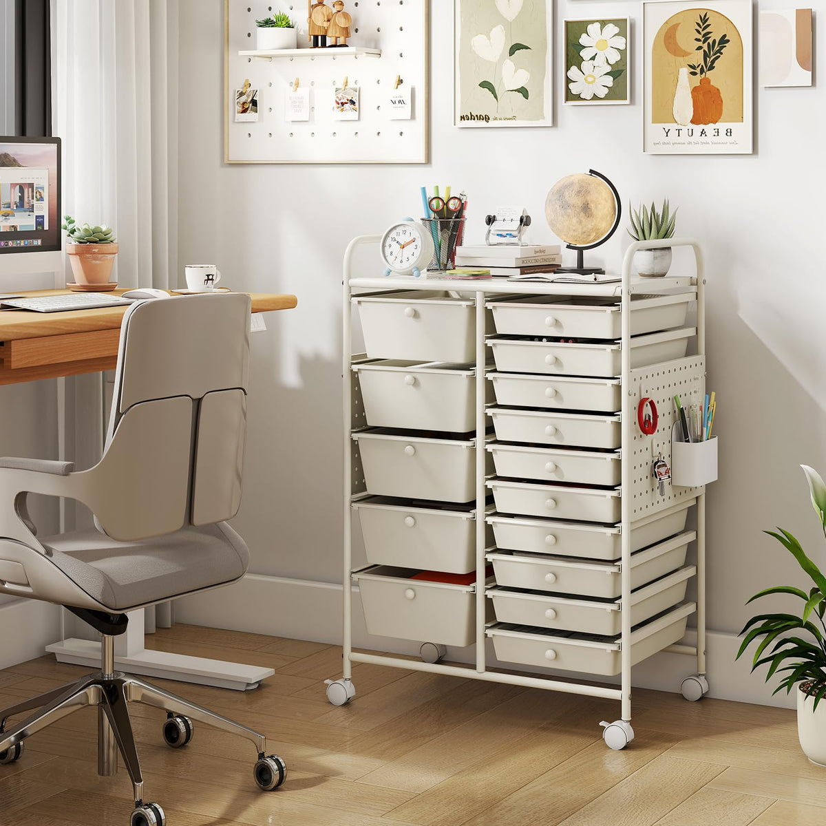 Giantex 15-Drawer Rolling Cart with Pegboard & Metal Frame