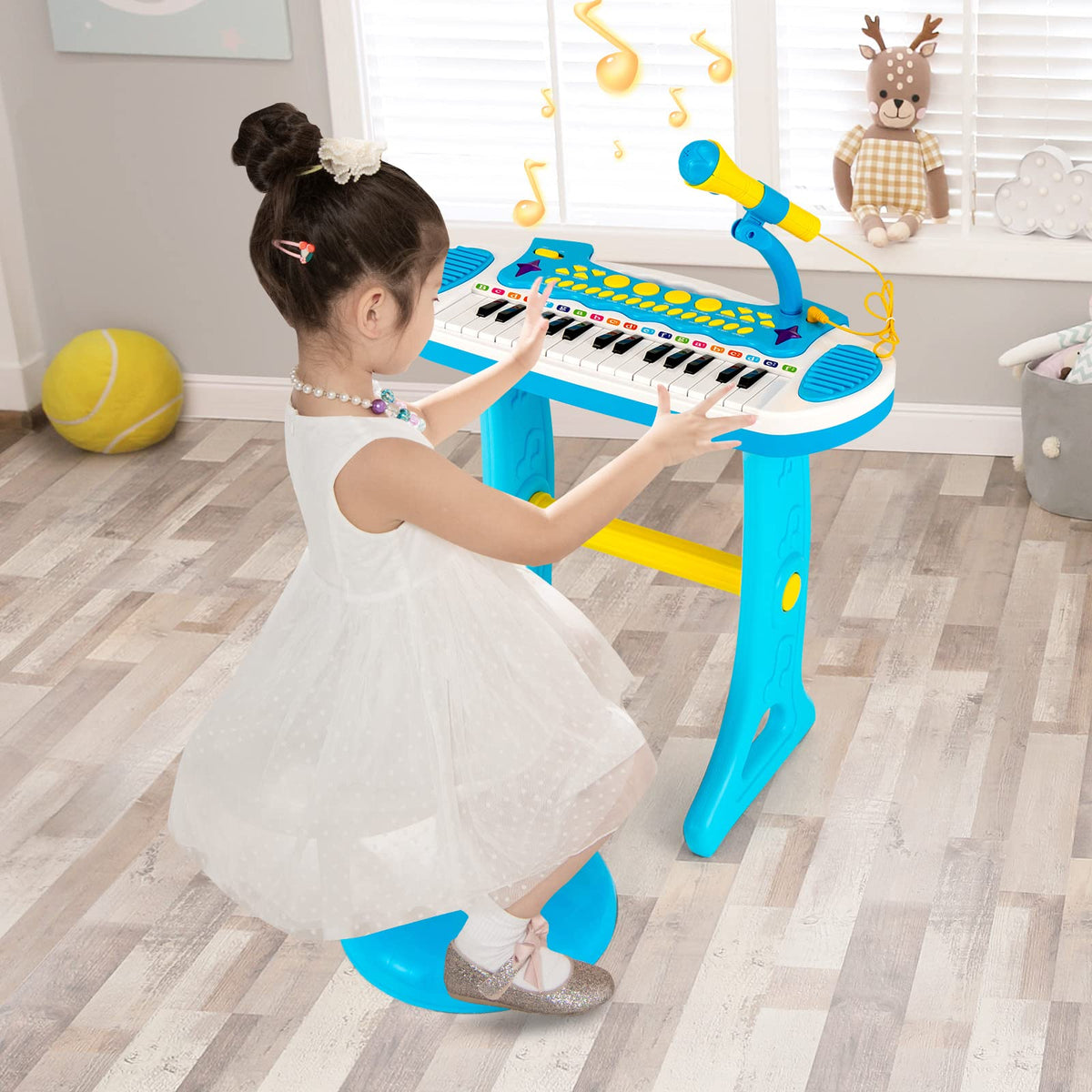 Portable Electronic 31-Key Kids Piano Keyboard Toy with Stool