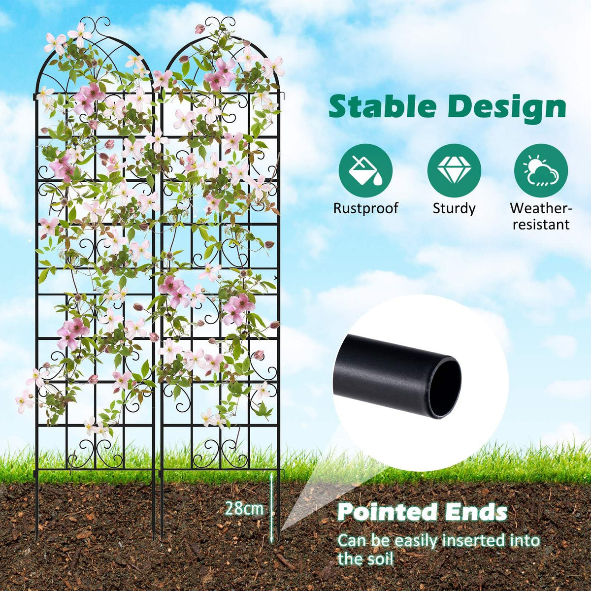 2 Pack 220cm x 50cm Metal Garden Trellis Outdoor Decorative for Climbing Plants