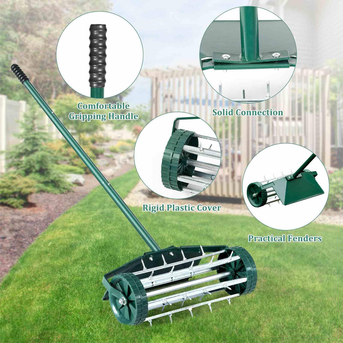 Rolling Push Spike Lawn Aerator Garden Yard Rotary Manual Lawn Aeration