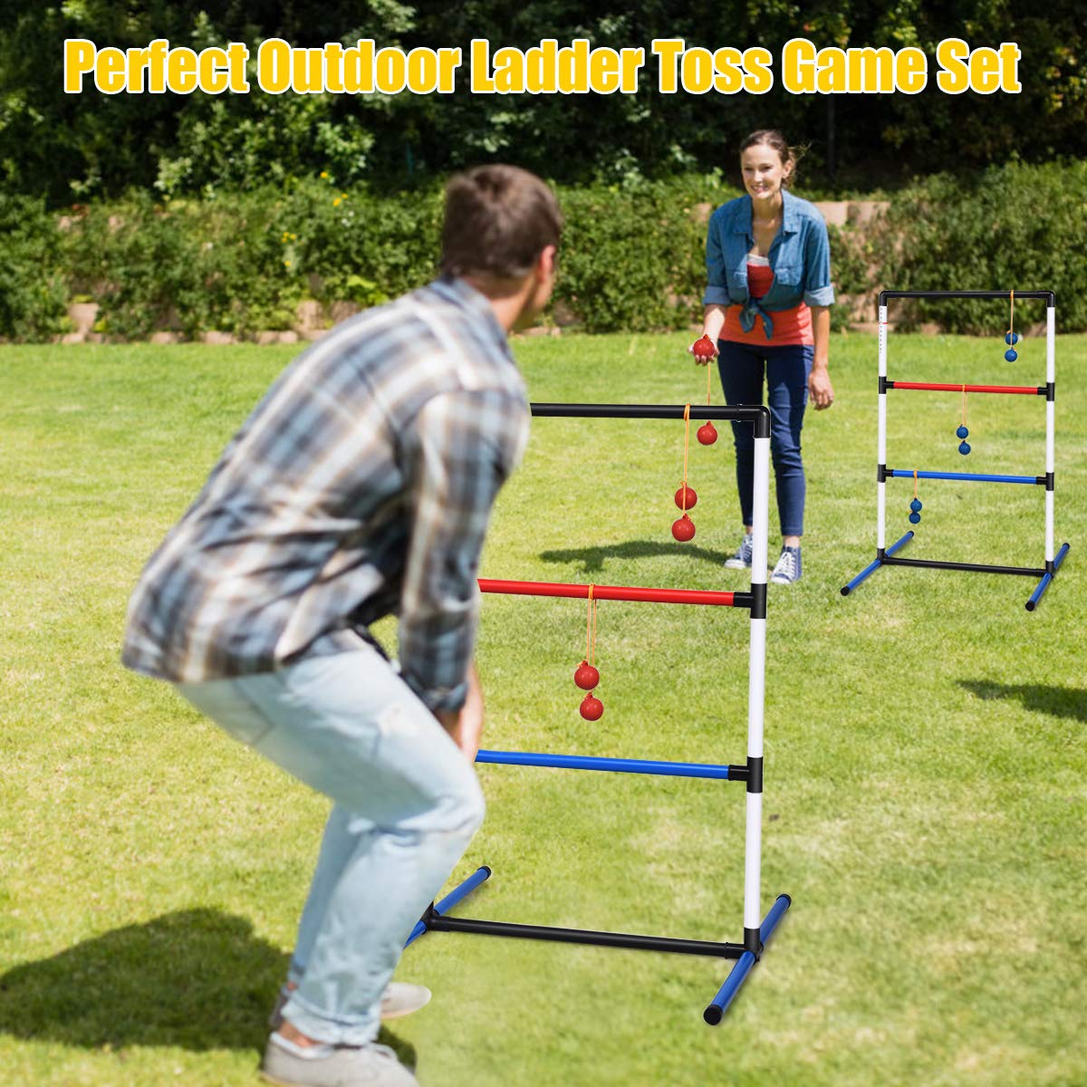 Ladder Toss Game Set with 6 PE Bolas for Leisure Play