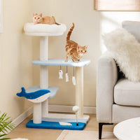 Ocean-Themed Cat Tree, 3-Level Cat Tower w/Sisal Covered Scratching Posts