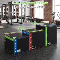 3-in-1 Plyometric Jump Box, 16"x20"x24" Soft Foam Plyo Box with 3 Heights