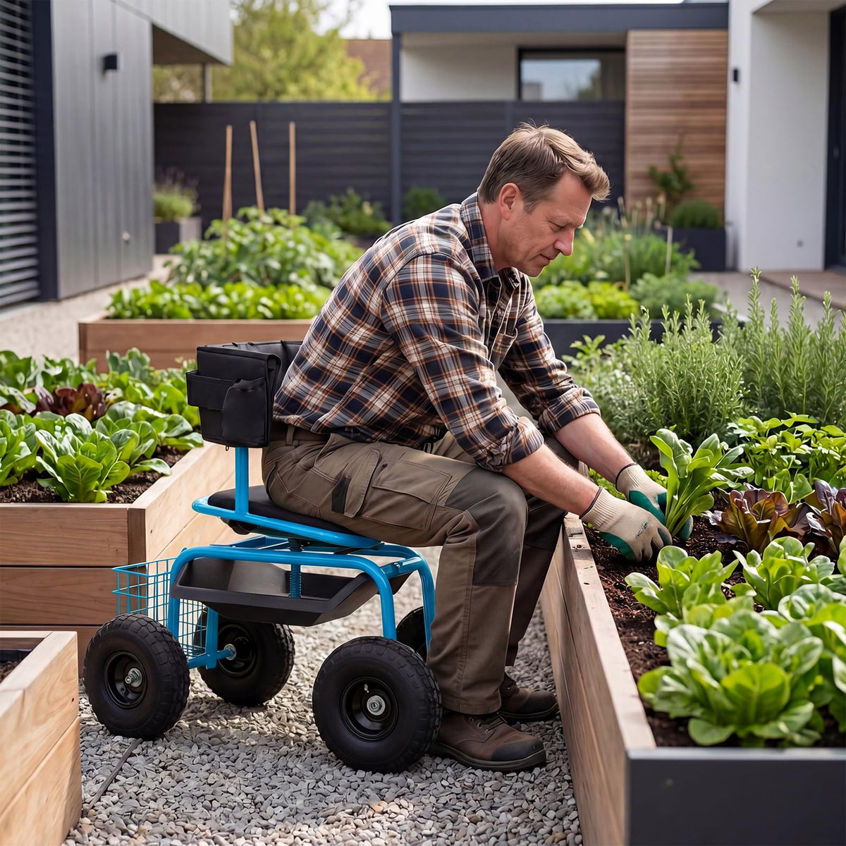 Rolling Garden Work Seat with Wheels and Swivel Seat