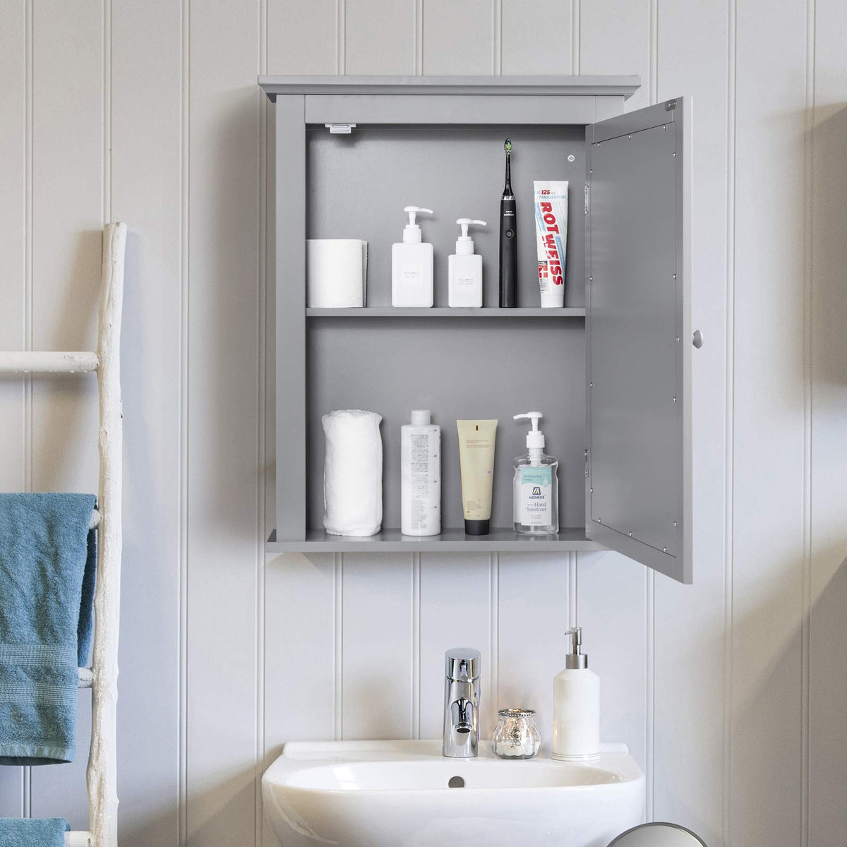 Bathroom Cabinet W/Mirror, Mirror Cabinet W/5-level Height-Adjustable Shelf, Wood Wall Cabinet