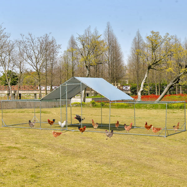 Extra Large Metal Chicken Coop, Walk-in Poultry Cage Hen Rabbit Run House