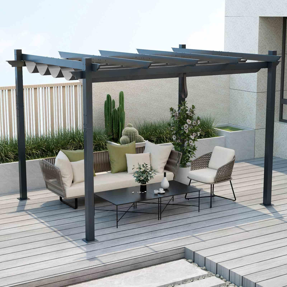 Outdoor Retractable Pergola with Retractable Canopy Cover for Garden