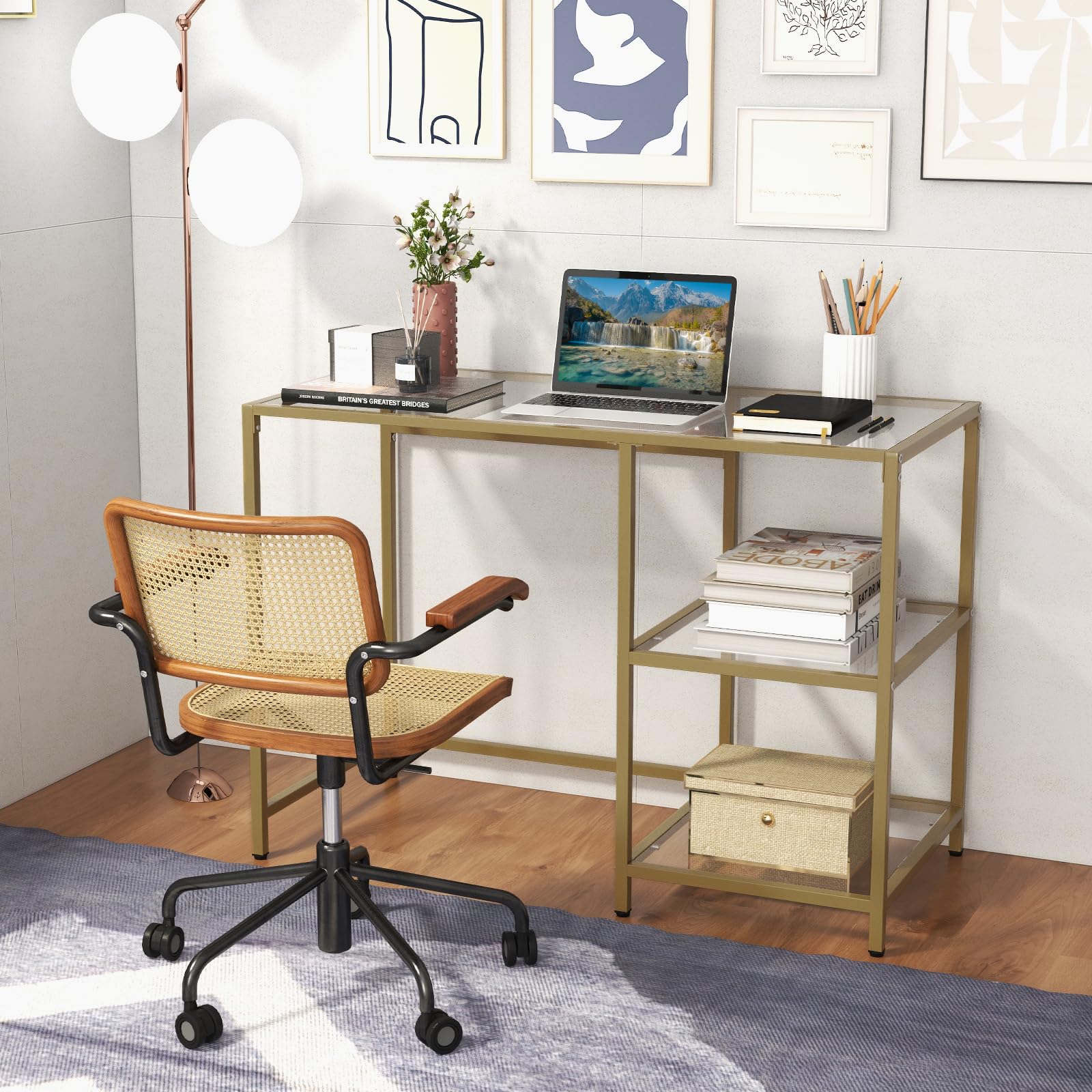 Two tier deals glass desk