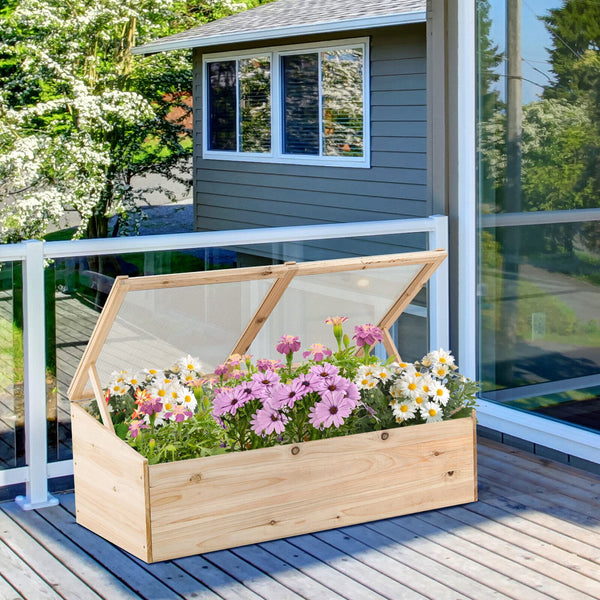 100 x 50 cm Wooden Garden Portable Greenhouse, Cold Frame Raised Planter Box w/Transparent PVC Top Cover