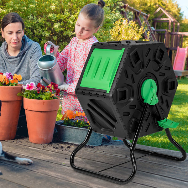 Single Chamber Compost Tumbler, 65 L Compact Tumbling Composter w/Sliding Door
