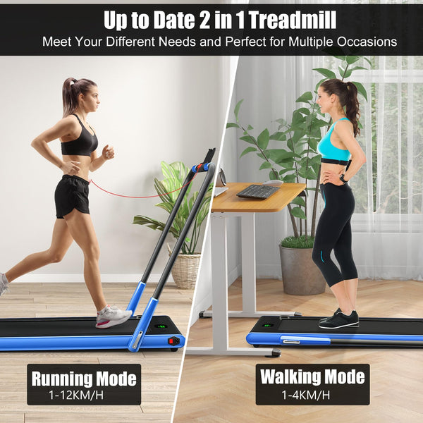 Treadmill 2-in-1 for Running and Walking, Max 12km/h, Folding Under Desk Walking Pad with Manual Incline