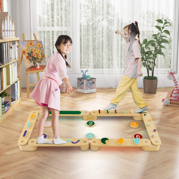 Wooden Balance Beam Set with Stepping Stones for 3+ Toddlers