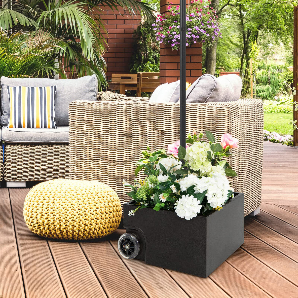 Heavy-Duty Steel Patio Market Umbrella Stand with 2 Wheels for Patio