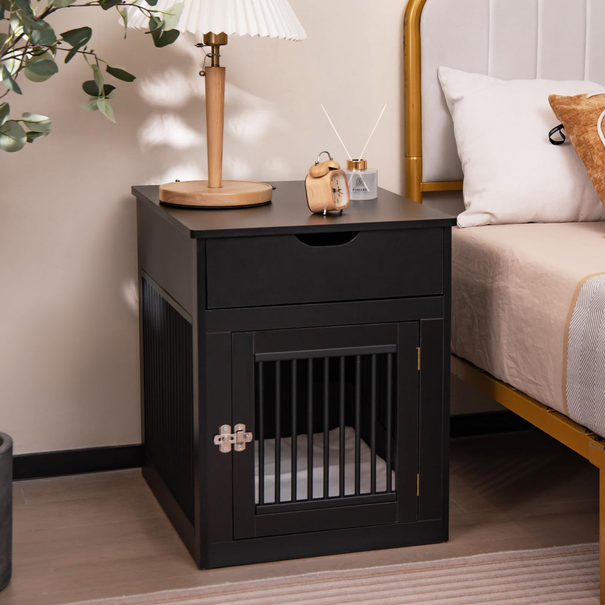 Decorative Dog Kennel End Table with Wired & Wireless Charging