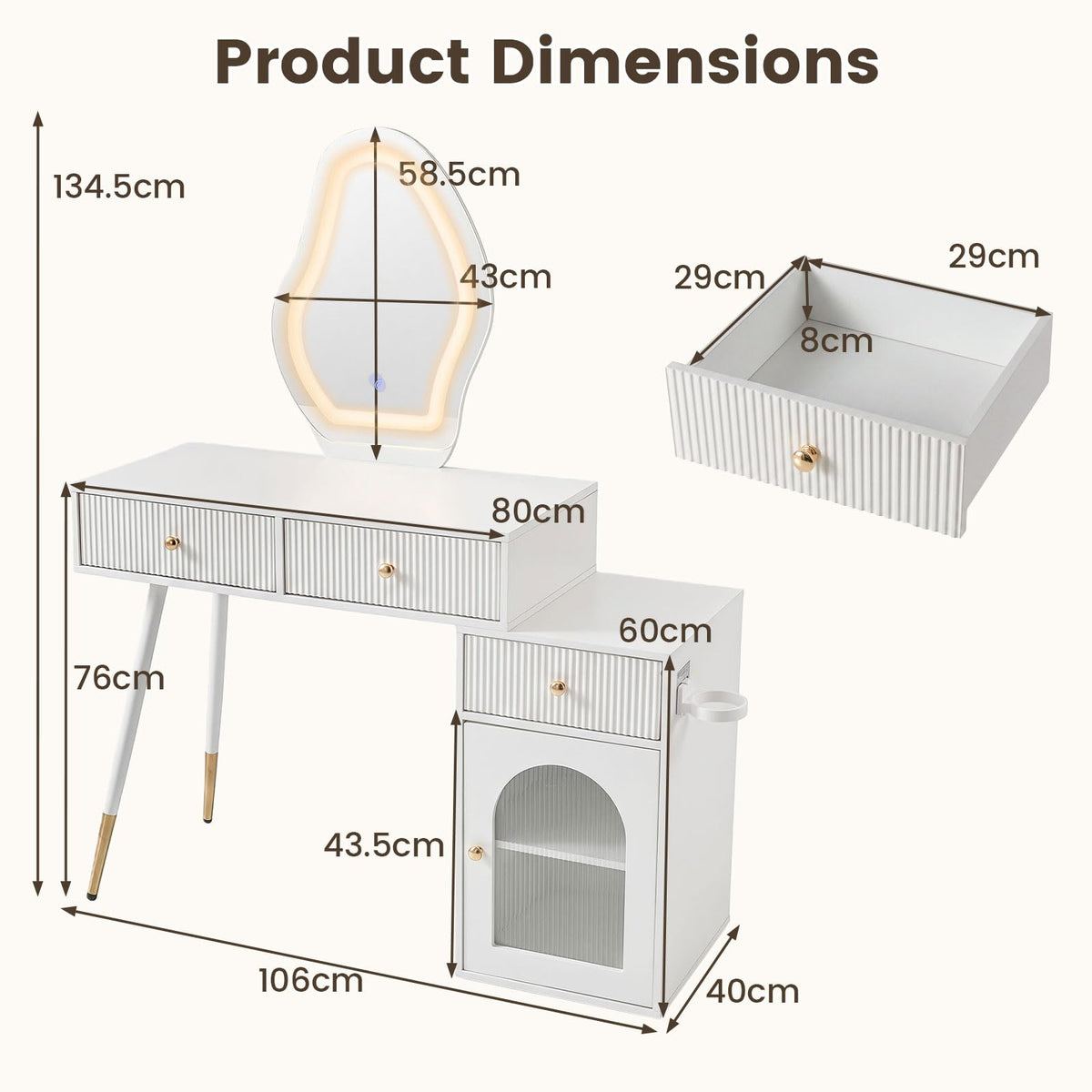 Giantex Vanity Desk with Mirror, Modern Dressing Table with 3 Light Colors & Adjustable Brightness