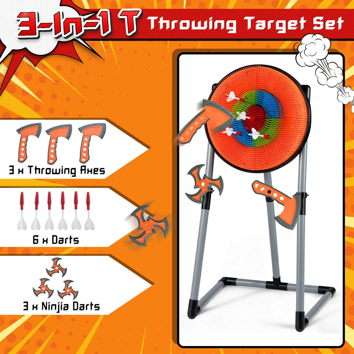 3 in 1 Throwing Target Set Kids Throwing Game with 3 Throwing axes