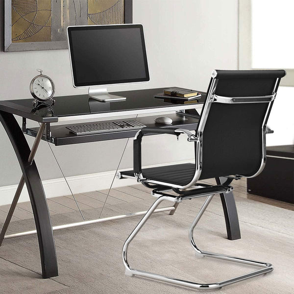 Giantex Set of 2 Modern Visitor Chairs, Mid Back Meeting Room Chairs, PU Leather Guest Chairs