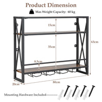 Industrial Wall Mounted Wine Rack, 3 Tiers Metal Hanging Wine Shelf