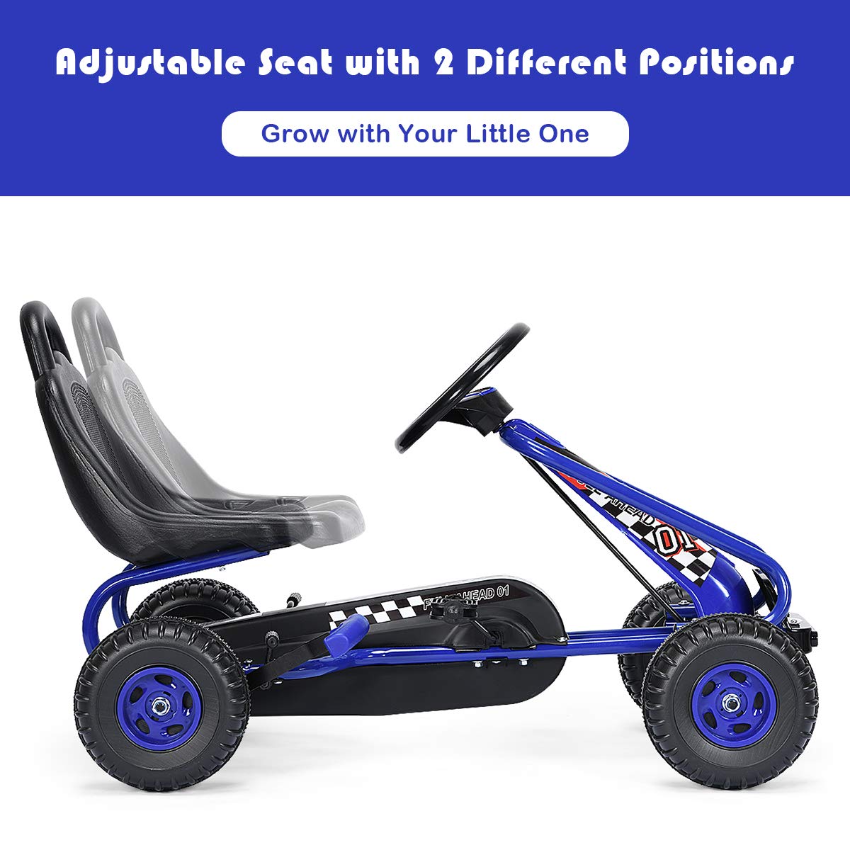 Pedal Go Kart for Kids with Adjustable Seat and Handbrake