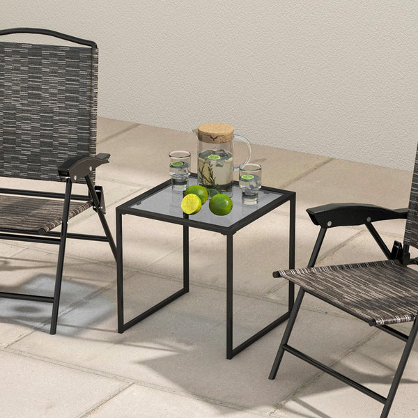 Patio Tempered Glass End Table with Metal Frame for Poolside