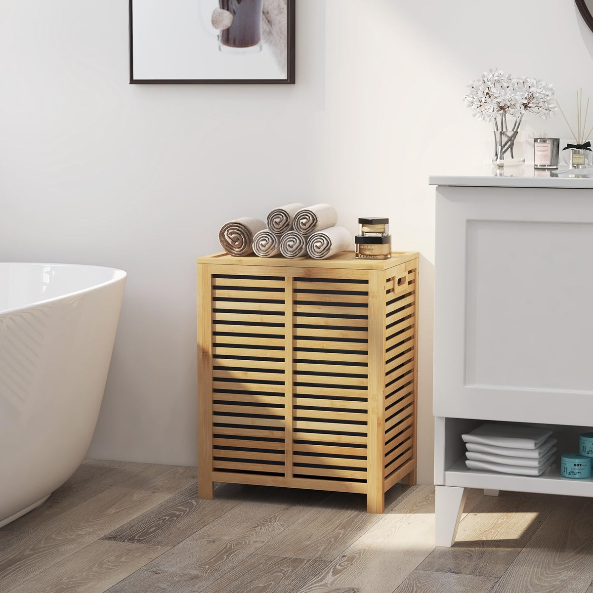 80L Bamboo Laundry Hamper with Liner and Handles