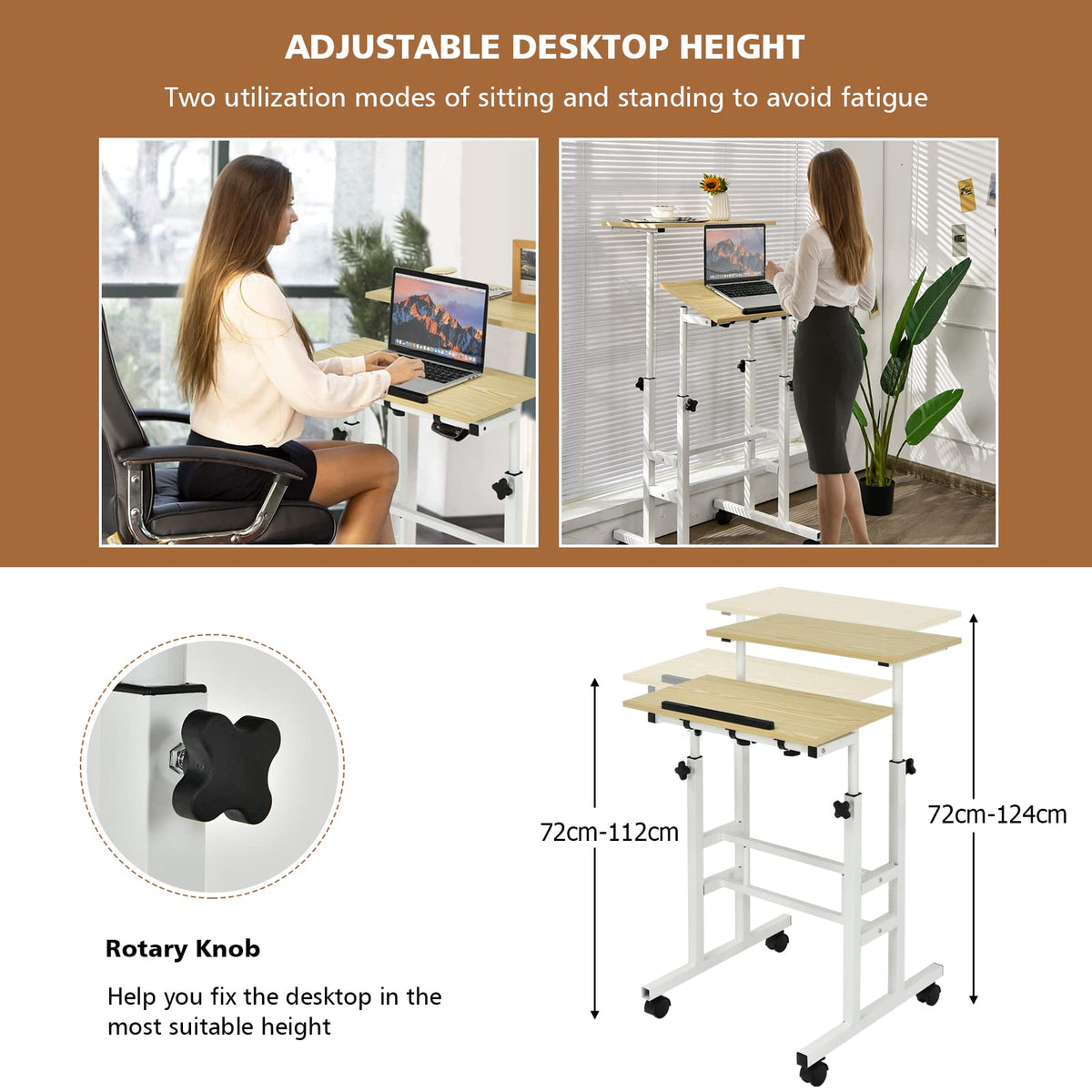 Giantex Mobile Standing Desk, Height Adjustable Sit Stand Desk, 2-Tier Home Office Computer Workstation