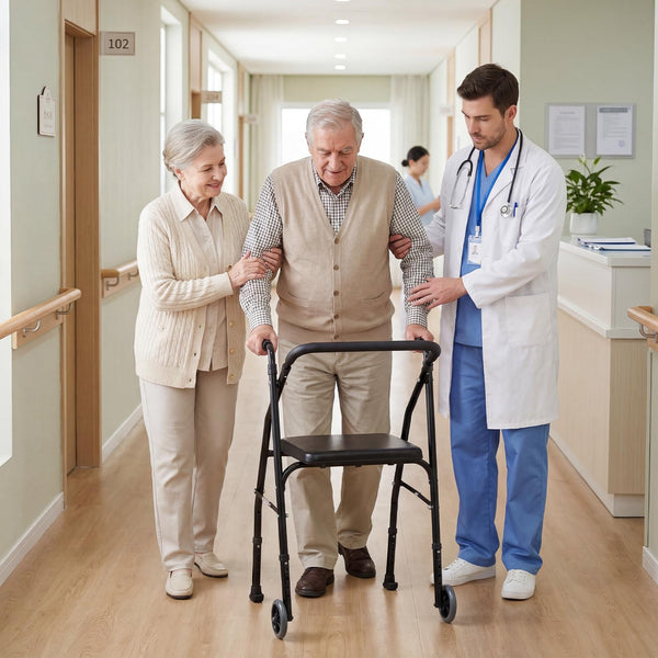 Folding Walker Lightweight Aluminum with 2 Wheels and Padded Seat for Seniors