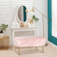 Giantex Faux Fur Ottoman Bench, Vanity Bench Stool w/Golden Legs, Plush Fur,Soft Upholstery