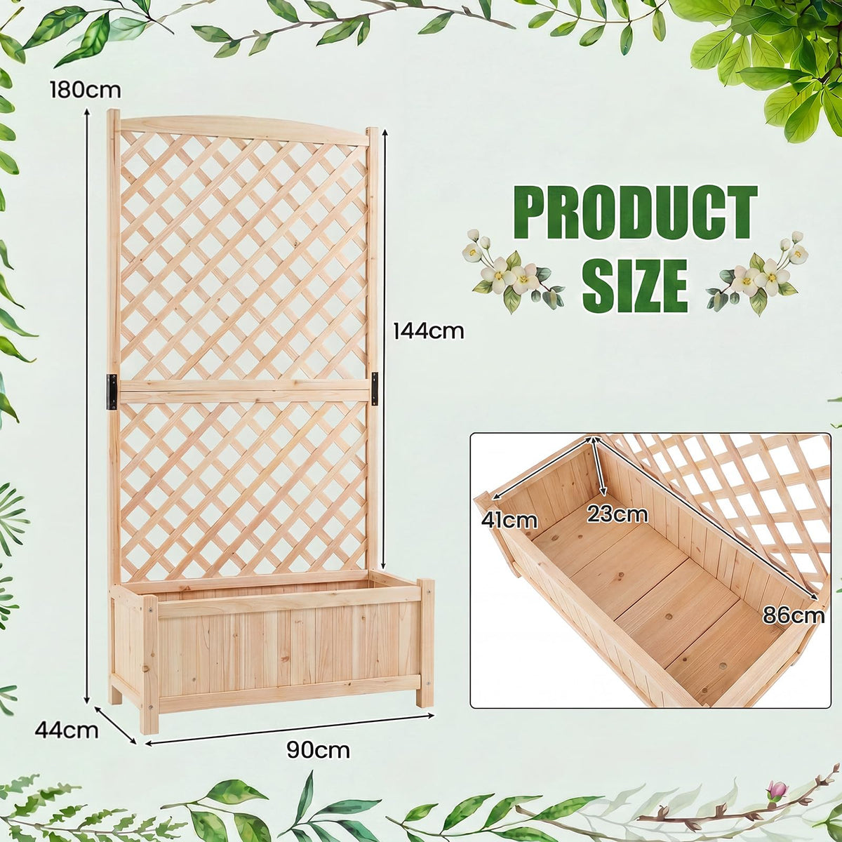 180cm Raised Garden Bed with Diamond Trellis & Drainage Holes for Climbing Plants