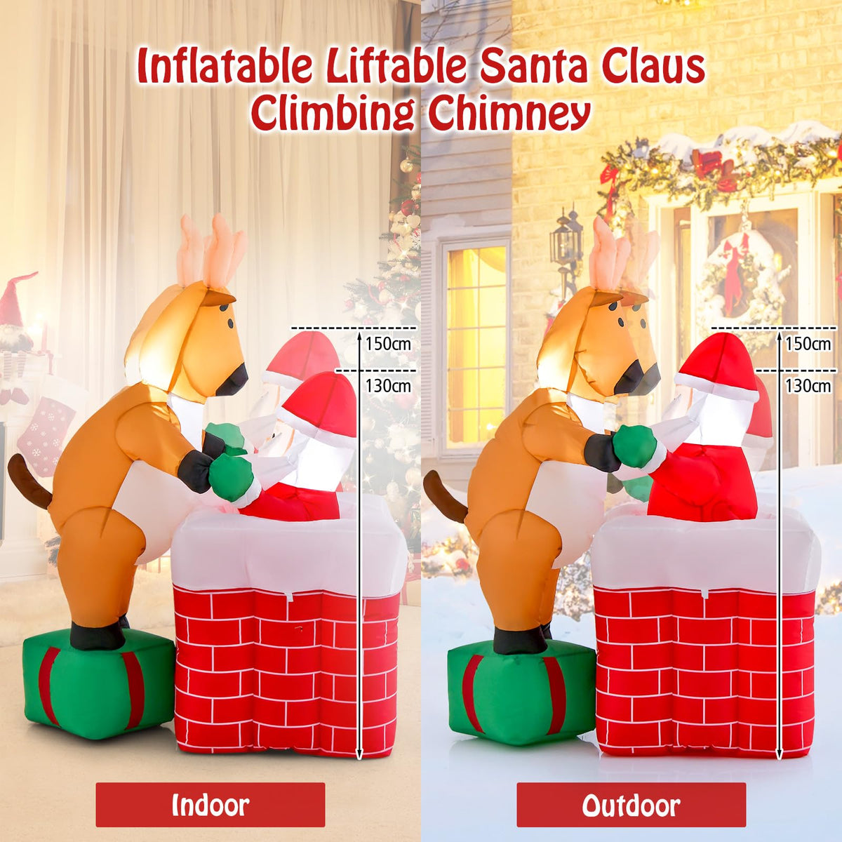155cm Inflatable Santa Claus Climbing Chimney for Indoor/ Outdoor Party