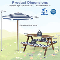 Kids Picnic Table with Bench, Fir Wood Toddler Outdoor Table Set