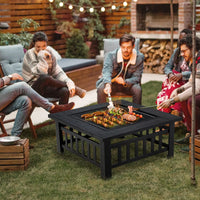 32” 3-in-1 Fire Pit, Outdoor Kitchen Charcoal BBQ Table Grill