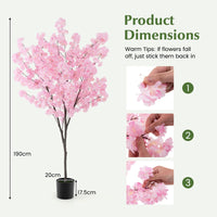 Giantex 190cm Tall Artificial Cherry Blossom Tree, Faux Floral Plant w/ 1170 Pink Flowers, Nursery Pot, Potted Plant Indoor Decor