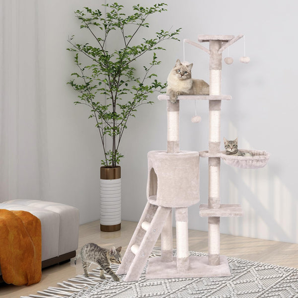 140 CM Cat Tree Kitten Tower with Scratching Post and Ladder Kitten Condo Pet Furniture