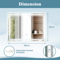 80 x 60 CM Rectangular LED Bathroom Mirror Wall-Mounted Mirror with 3-Color Dimmable Lights